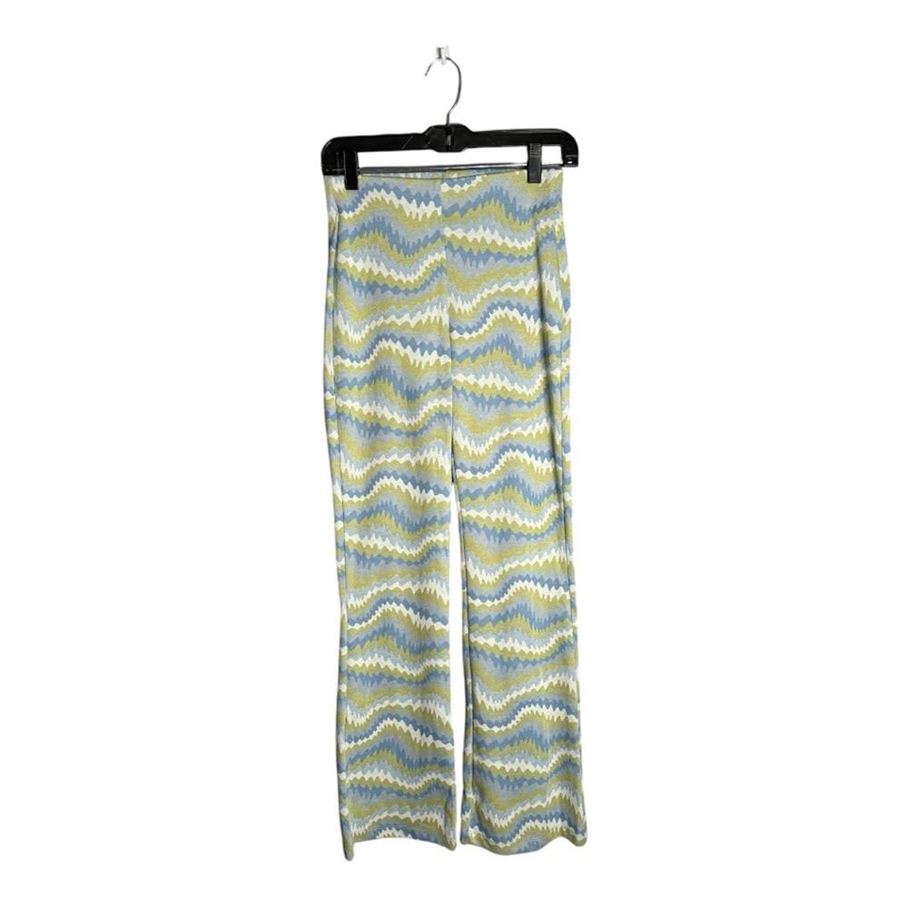 Urban Outfitters Blue Green Printed Flared Pants Elastic Waist Small